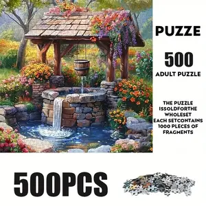 500 Piece Well Theme Puzzle, Large Adult Family Interactive Toy, DIY Home Decor Brain Challenge, Holiday Scene, Mixed Colors, Durable Puzzle