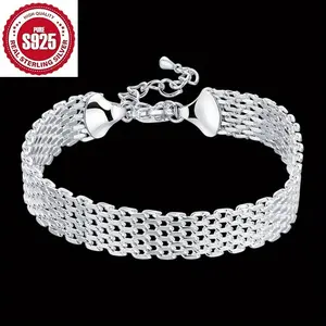 An Elegant 925 Sterling Silver Mesh Bracelet, Unisex Fashion Jewelry Gift, Luxury Style, The Perfect Choice For Valentine'S Day, All-season Wear, Party Accessories