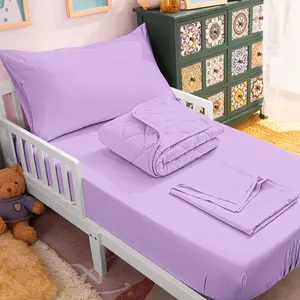 Toddler Bedding Set - 4 Piece Soft and Breathable Crib Bedding Set for Boys and Girls, Includes Quilted Comforter, Fitted Sheet, Flat Top Sheet and Envelope Pillowcase, Lavender