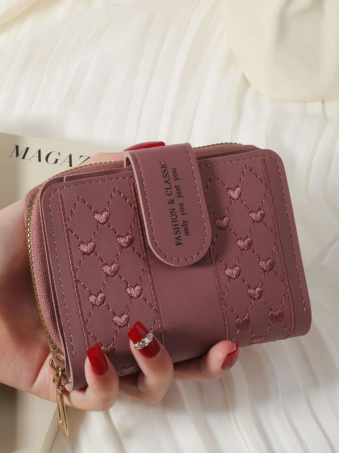 Women's Random Pattern Minimalist Plain Pu Leather Zipper Short Wallet, Casual Portable Coin Purse for Women & Girls, All-match Clutch Purse