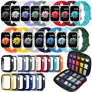 15 pack Sport Bands with 15 Screen Protector Cases, Silicone Sport Bands, Compatible with S11/s10/s9/s8/s7/s6/s5/s4/se, Unisex, Portable Storage(Watch not included)
