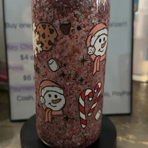 20oz Christmas Snowglobe Cup with Festive Snowmen Cookies and Candy Canes Design Perfect for Holiday Beverages