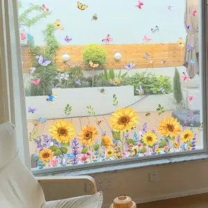 A piece of (30*90cm) electrostatic adsorption squirrel sunflower flower decorative sticker for decorating living rooms and bedrooms, applied on windows, model DJ14116-ZW