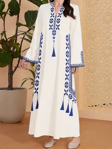 Women's Geometric Print Notched Neck Dress, Casual Long Sleeve Fitted Dress for Daily Wear, Ladies Clothes for All Seasons, Womenswear