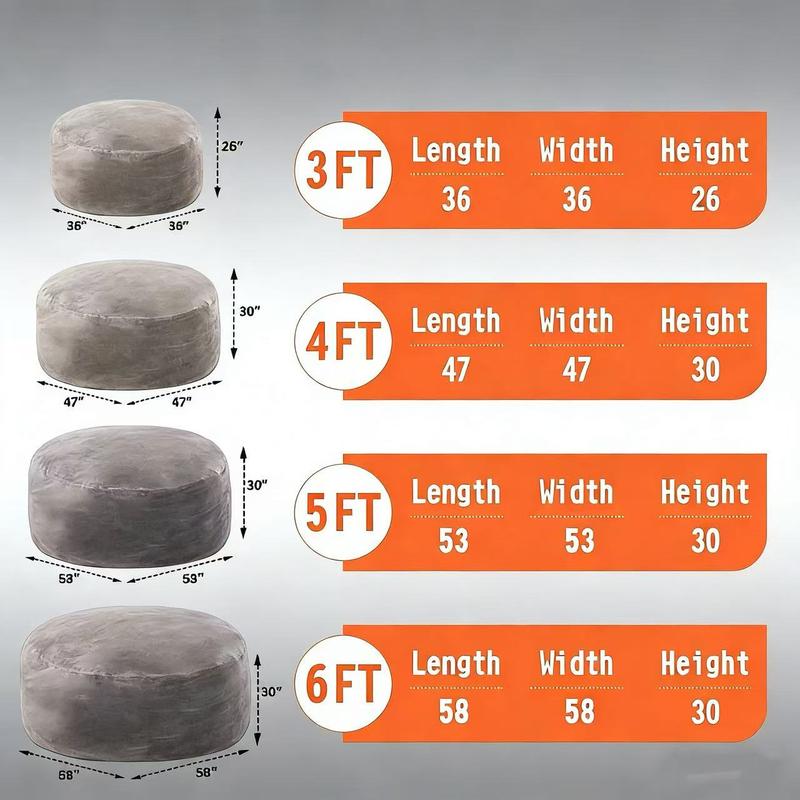 3FT/4FT/5'FT/Jumbo(with Filler) bean bag Lazy sofa beanbag Chair Ship Free High-Rebound Memory Foam Furniture Flannel Cover Removable