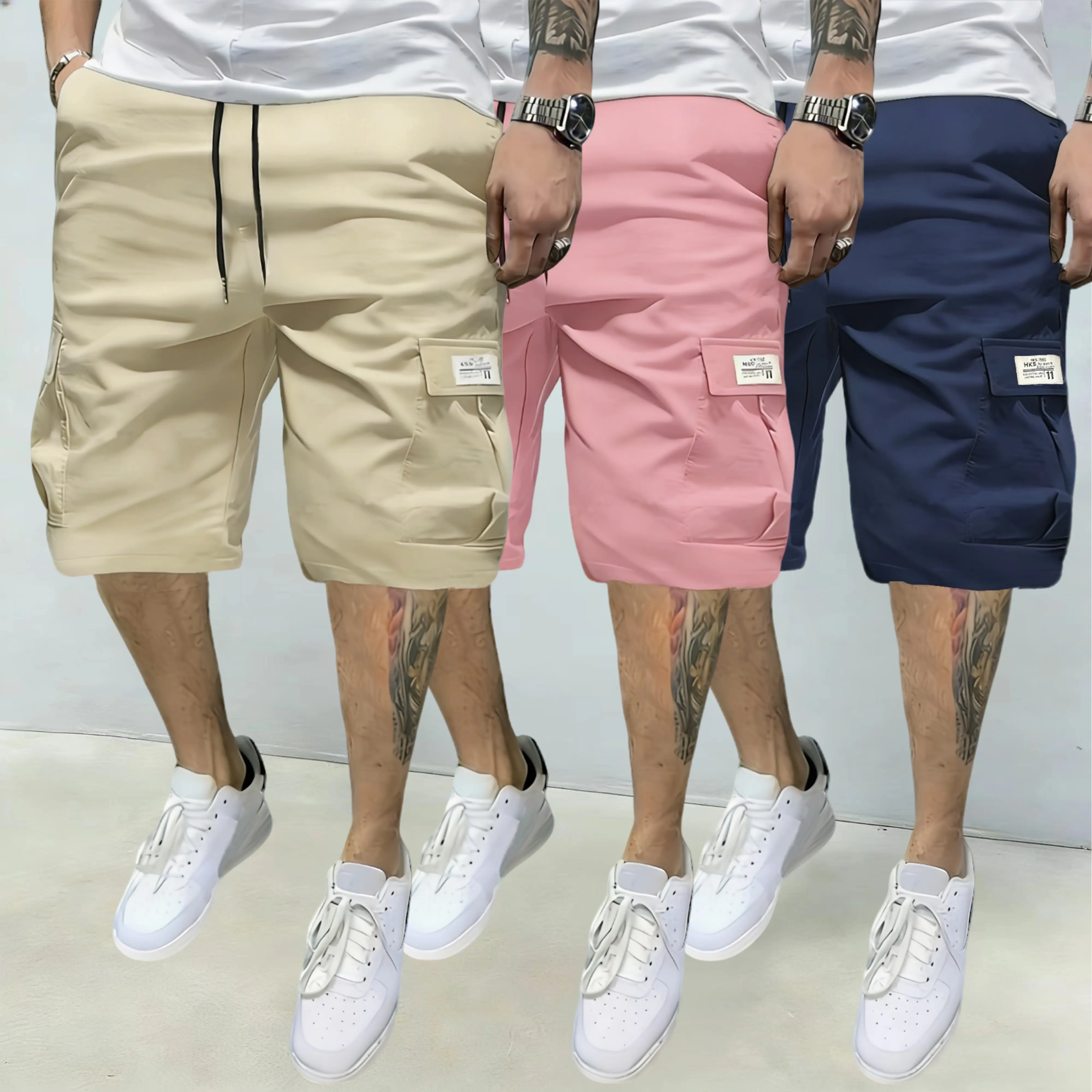 Khaki, Pink, Dark Blue