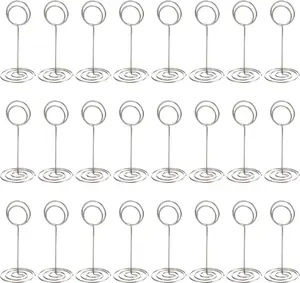 24 Pack 3.35 Inch Table Number Holder Place Card Wire Photo Holder Picture Name Menu Clips Memo Note Cards Stand for Wedding Reception Anniversary Birthday Party Centerpieces(Silver)