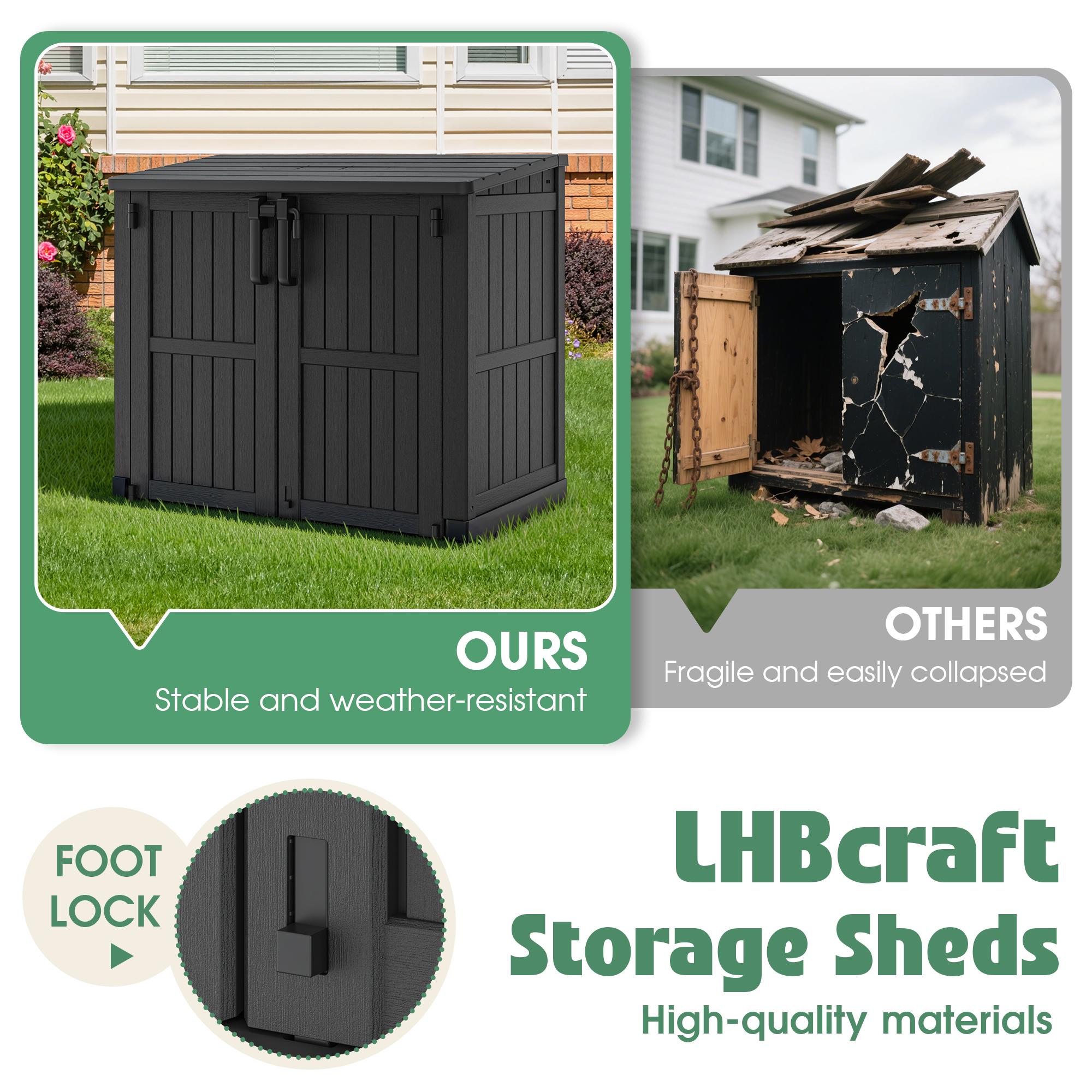 RIWENGO Outdoor Storage Shed Horizontal Storage Cabinet Waterproof for Garden Patio Backyard Trash Can Storage for Garbage Cans Tools Lawn Mower