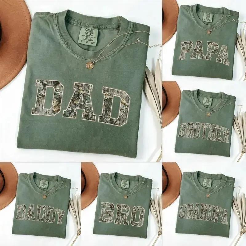 Comfort Colors Custom Moss Dad Shirt, Camo Hunting Dad Graphic Tee, Personalized Family Name T-Shirt, Vintage Varsity Father Shirt, Father’s Day Gift Casual Daily Wear Tee For Men & Women, Apparel Made In The USA