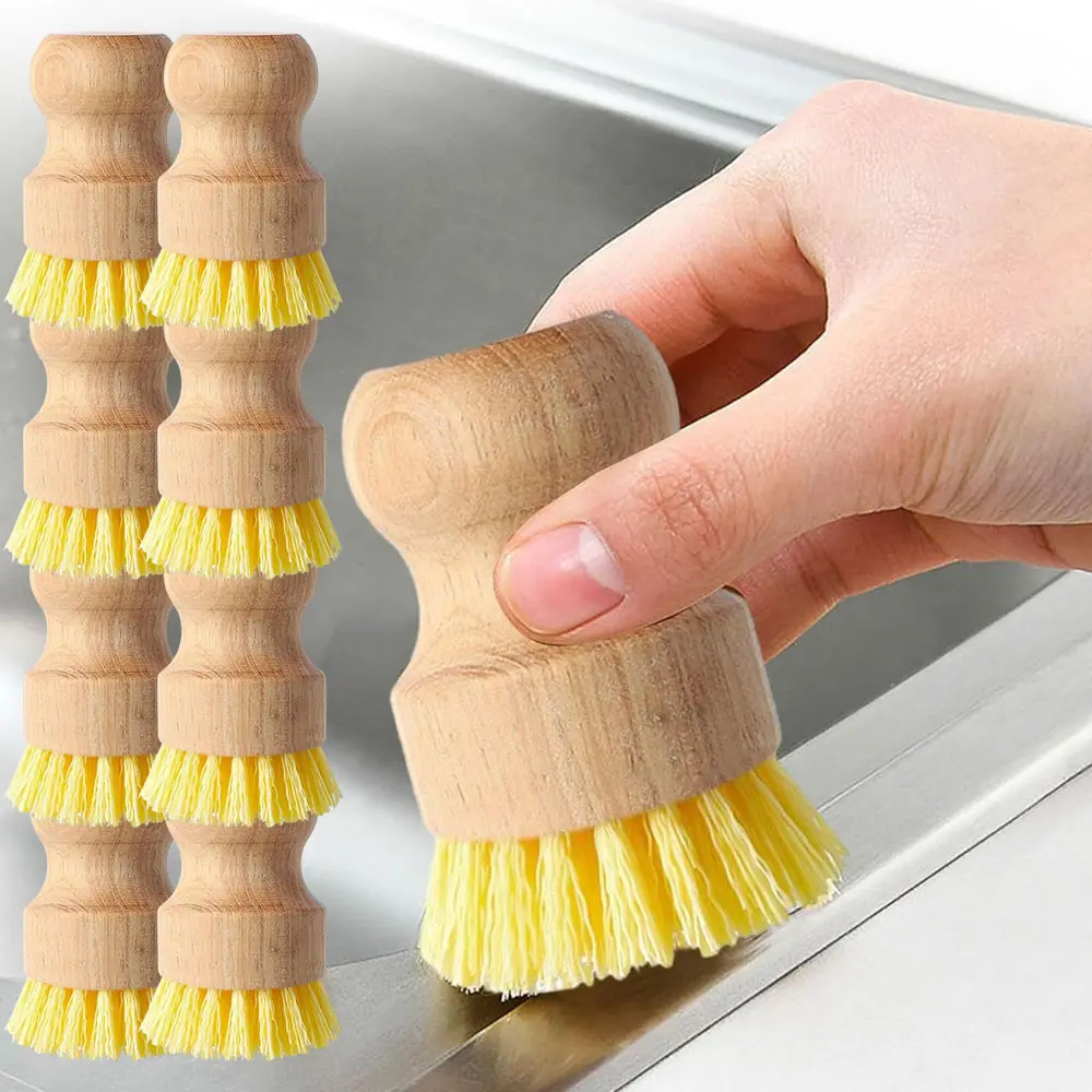 6pcs Bamboo Dish Scrub Brushes, Plastic bristles with some hardness, Cleaning Brush Easy To Clean Not Easily Deformed or Broken Suitable for Household Restaurant and Kitchen Cleaning Tools Wooden