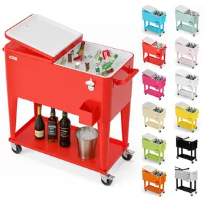 VINGLI 80 Quart Rolling Ice Chest on Wheels, Portable Patio Party Bar Drink Cooler Cart, with Shelf, Beverage Pool with Bottle Opener,Water Pipe Fathersdaygift