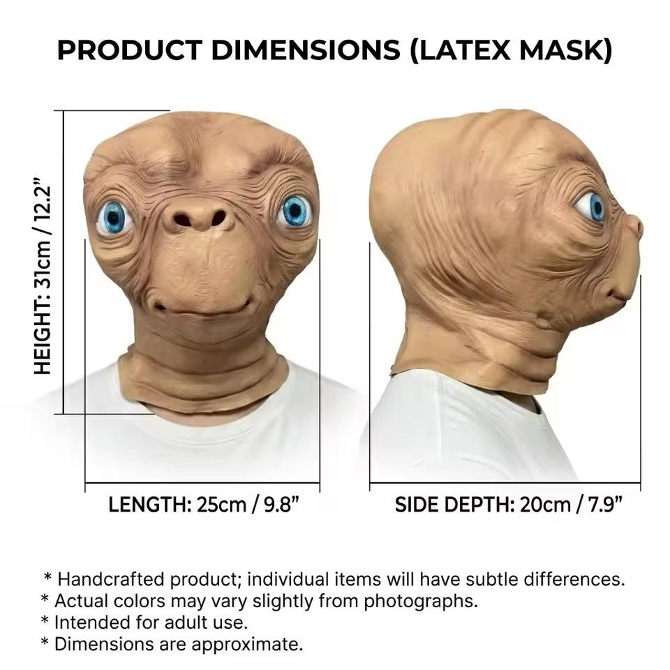 Realistic ET Alien Latex Mask Halloween Carnival Party Movie E.T. the Extra-Terrestrial Cosplay Creepy E.T. Alien Full Head Mask men andwomen costume