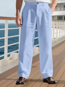 Men's Linen Business Suit Pants, High Waist Loose Fit, Summer Vacation Casual Long Pants, Comfortable and Stylish Men's Clothing