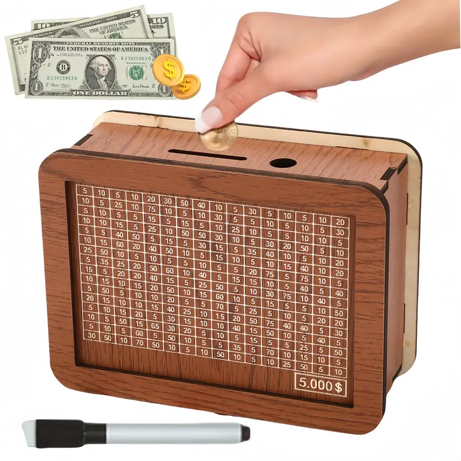 Wooden Savings Bank Erasable Money Box, Decorative Ornament, Wooden Children Adult Saving Plan Storage Box, Kids Adults Savings Jar, Home Decor Accessory, Decorative Piece