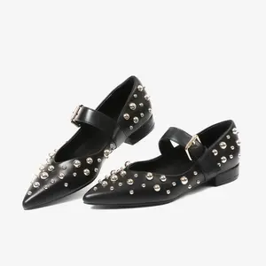 CELNEPHO Women Pointed Toe Mary Jane Flats Fashion Rivet Decorative Comfortable Ballet Flats Office Casual Walking Shoes