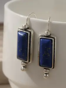 Classic Square Pendant Earrings, Synthetic Turquoise Inlaid Blue, Boho Style, Unisex Ethnic Design, Perfect for All Occasions