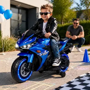 12V Kids Electric Ride-On Motorcycle, 12V7Ah Battery, Training Wheels, Manual Throttle, Hand Drive, LED Lighting, Light-Up Wheels, Realistic Look, for Ages 3-6 Boys and Girls