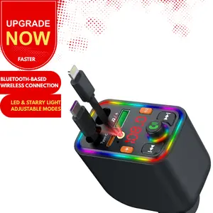 4-in-1 Retractable Car Charger with Red Starry Sky Projector, Bluetooth 5.3 FM Transmitter, MP3 Player Support TF/USB, 7-Color LED Backlit, PD Fast Charging for iPhone 15 14 13 12 Pro Max