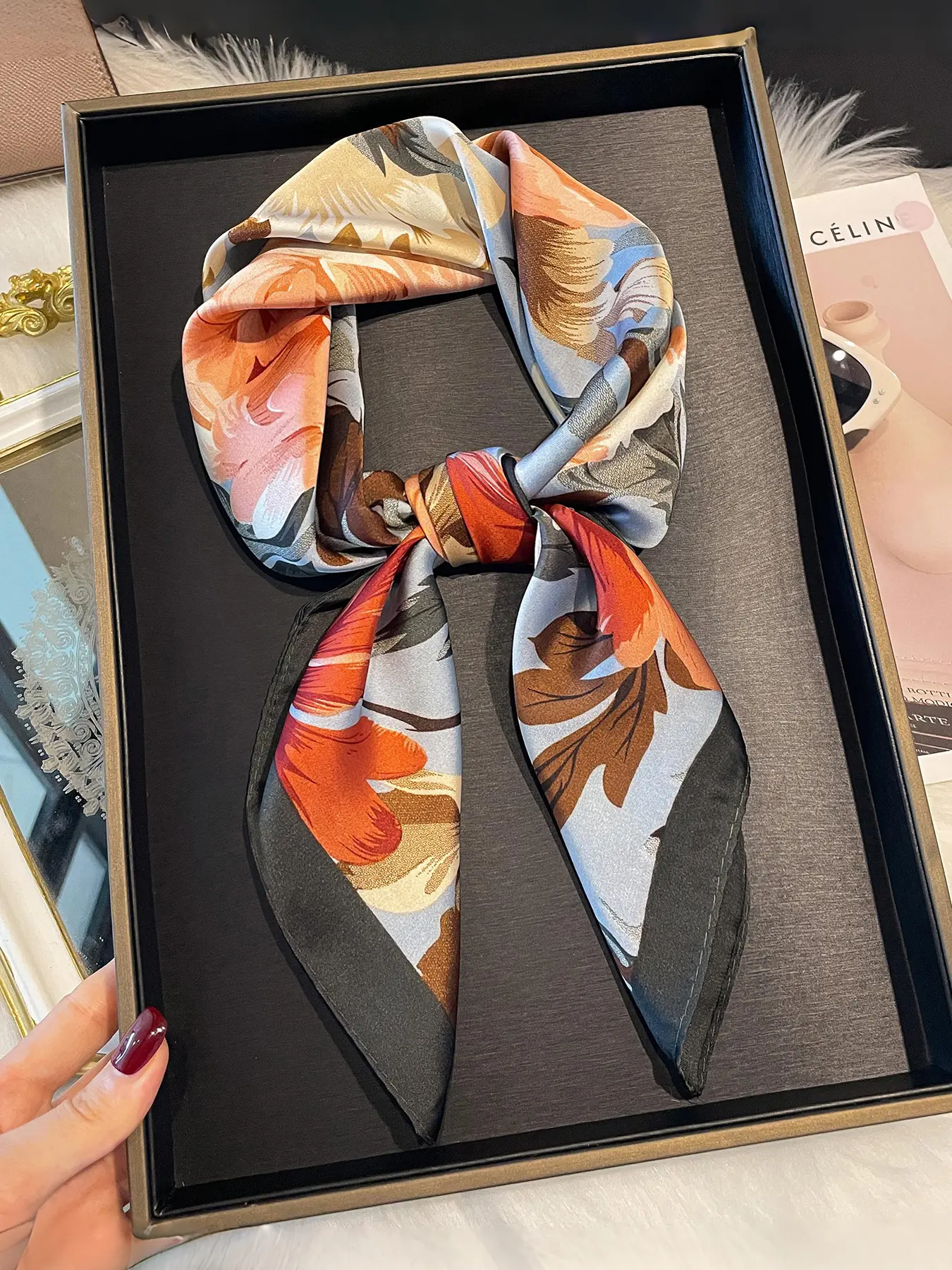 Elegant Silk Floral Print Scarf Wrap 70cm X 70cm, Versatile Accessory for Neck, Hairband & Belt, Perfect for Spring & Fall Fashion, Floral Pattern Shawl