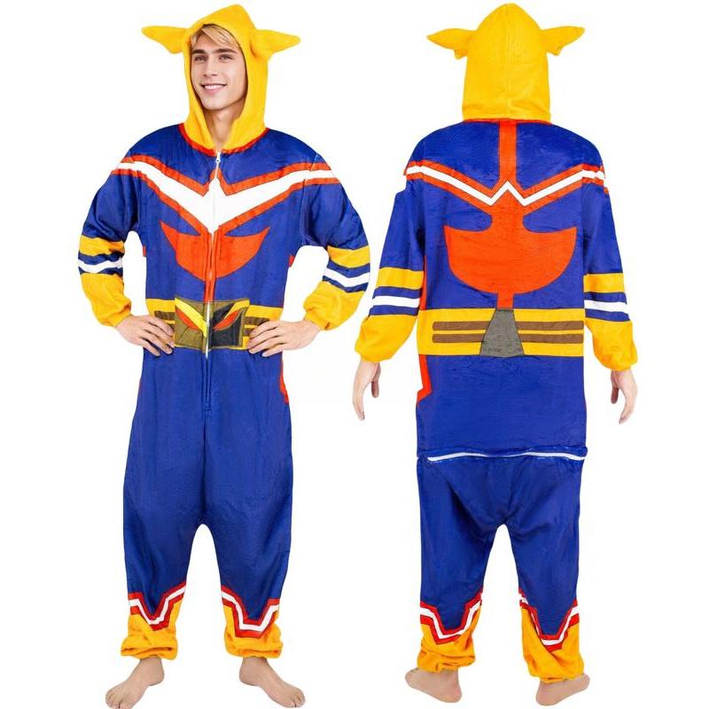 MHA Cosplay Costume, All Might Cosplay Costume Onesie, Anime Izuku Midoriya Teacher Flannel Pajamas for Halloween