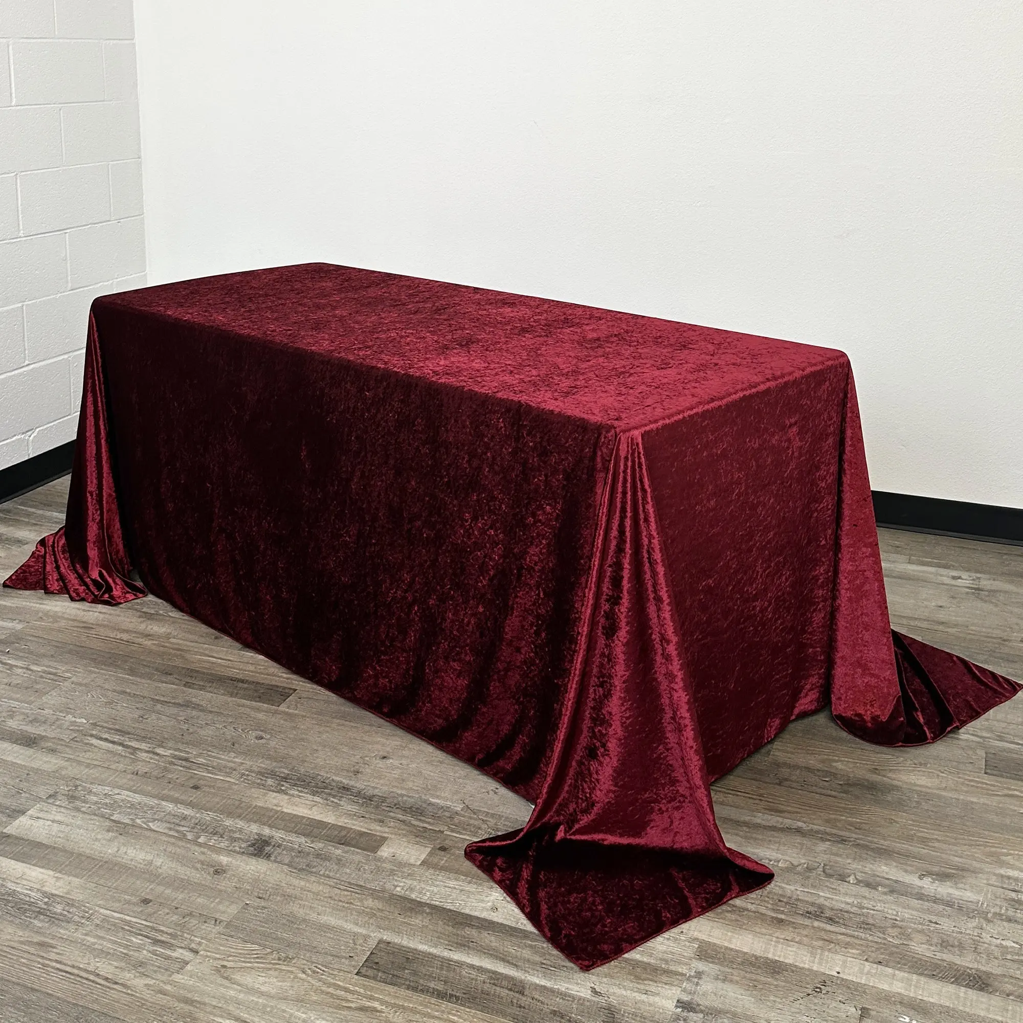 90 x 132 Inch Rectangular Crushed Velvet Tablecloth Burgundy