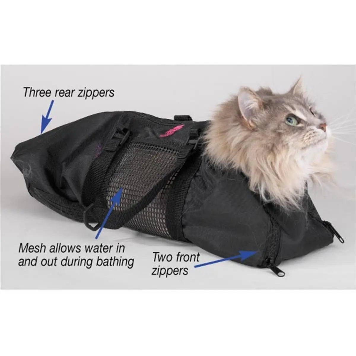 212 MAIN Top Performance Cat Grooming Bag - Large Size (19Lx10.5W In), Nylon Cloth, Front Zipper, Mesh Panels, Bath Grooming Supplies