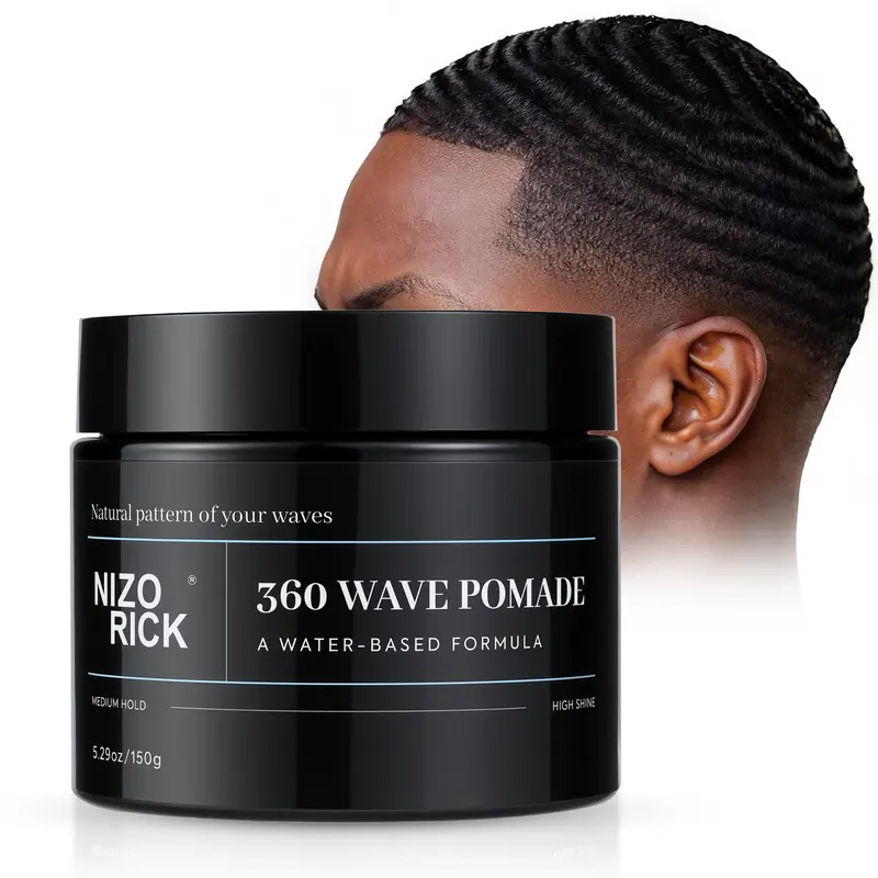 NIZORICK Men's 150g Water-Based 360 Wave Pomade - Strong Hold Hair Mousse & Gel, Non-Greasy, Long-Lasting Shine Enhancing, Curl Styling, Single Item Jar, No Battery Needed Haircare Product