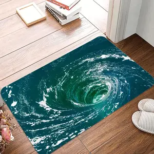 3D Ocean Whirlpool Flannel Door Mat – Striking Turquoise Water Swirl Design, Eye-Catching Illusion Print, Non-Slip Indoor/Outdoor Welcome Mat for Coastal Adventure Decor
