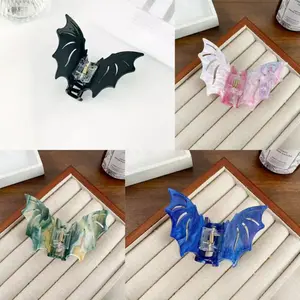 Bat Design Hair Claw Clips (4-Pack), Punk Style Ponytail Hair Accessories for Women & Girls, Hair Clips for Party & Daily Wear, Cute Gothic Halloween Gift