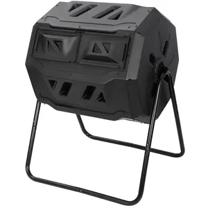 LEMY Rotating Bin Compost Tumbler Fertilizer Soil Remixing Container 43 GAL, Black