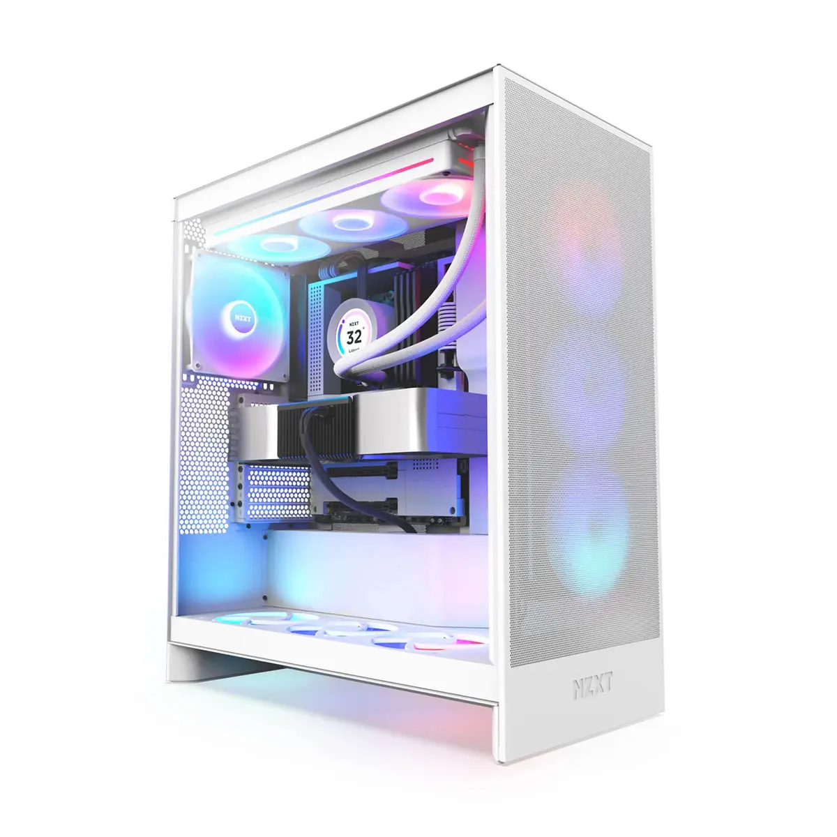 NZXT H7 Flow RGB Tempered Glass E-ATX Mid-Tower Airflow Computer Case, White, 2024