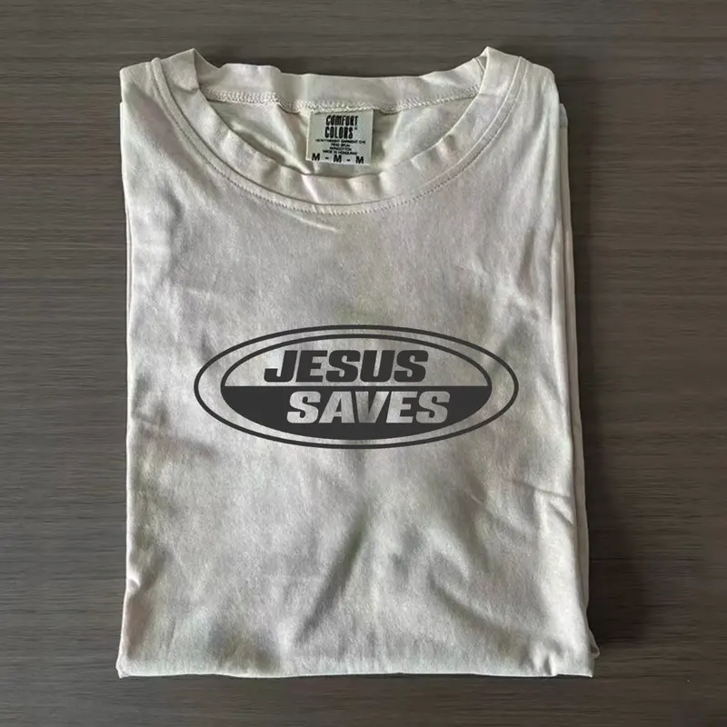 New Jesus Saves Retro Tee, Vintage Graphic T-shirt, Christian Clothing Womenswear Top Cotton Casual Unisex, Gift For Men Women