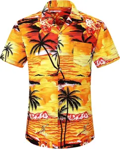 Men's Casual Tropical Floral Short Sleeve Luau Beach Aloha Hawaiian Shirt