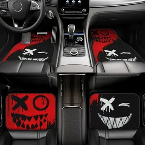 4-Piece Evil Smiley Print Car Mats, Non-Slip Front and Rear Floor Mats for Small Cars and Suvs, Cool Interior Decoration
