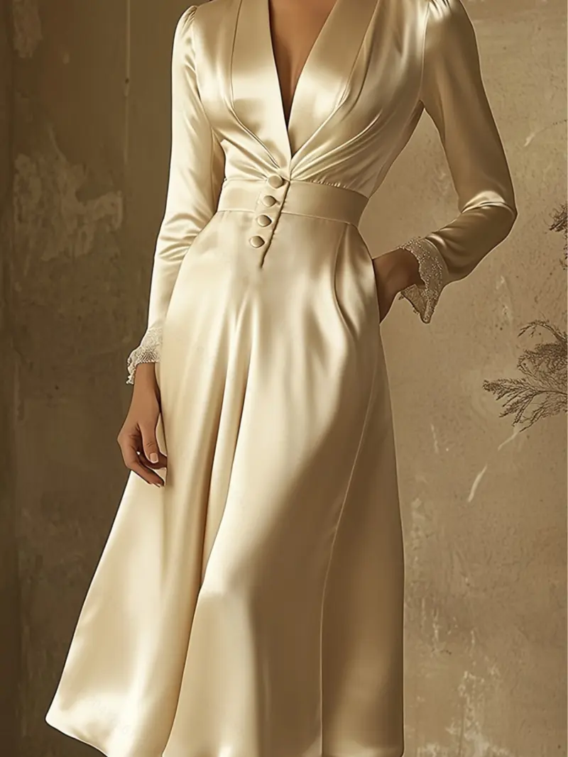 Long sleeve satin dress - TikTok Shop Long sleeve satin dress - TikTok Shop