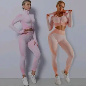 3PCS Yoga Set Seamless Sport Set Women Gym Clothing Leggings Women Crop Top Sports Bra Women Fitness Gym Set Womens Outfits Tracksuit in Pink and Peach