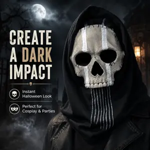 AQzxdc Ghost Skull Hood Mask V2, Lightweight Full Face Costume Accessory for Halloween Cosplay, Outdoor Parties & Photo Props