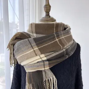 Women's Plaid Scarf Retro Autumn/Winter Shawl Cashmere-Like Warm Tasseled Neck Wrap Festival Gift for Lovers & Friends