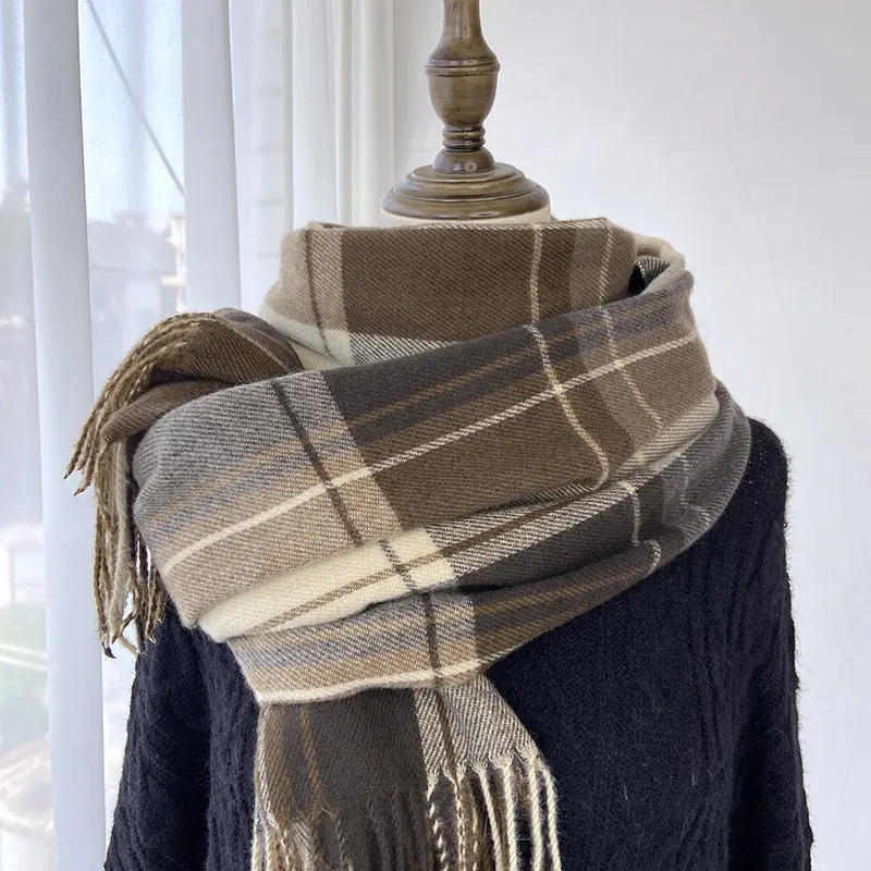 Women's Plaid Scarf Retro Autumn/Winter Shawl Cashmere-Like Warm Tasseled Neck Wrap Festival Gift for Lovers & Friends