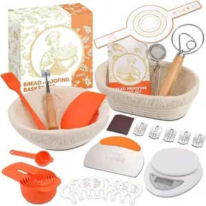30-Pcs Sourdough Bread Baking Supplies - Sourdough Starter Kit | Including 9 inch Round and 10 inch Oval Banneton Proofing Basket，Precision Measuring Spoons，Electronic scales