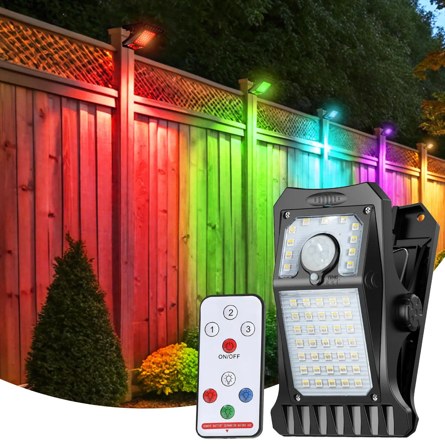 FABSTYL Solar Clip Lights with Motion Sensor , USB Charging,4 Lighting Colors ,Adjustable Flashlight ,Remote Control ,Waterproof