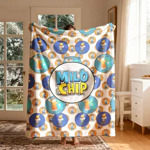 Milo & Chip Cartoon Theme Flannel Throw Blanket, Large Size, Soft And Lightweight Warm, Perfect for Bed Sofa Office Camping Travel, Christmas Gift
