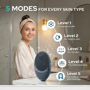 COSLUS FBS01 Facial Cleansing Brush for Deep Cleaning,5 Cleansing Modes,Waterproof and Rechargeable Face Scrubber,Removing Blackhead Gentle Exfoliating Deep Pore Cleanser,Portable Silicone Face Wash Brush Practical Hanging loop for Men & Women
