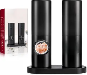 Electric Salt and Pepper Grinder Set (2 Pack), One Hand Adjustable Coarseness, Battery Powered with Stand, Seasoning Tools for Kitchen BBQ