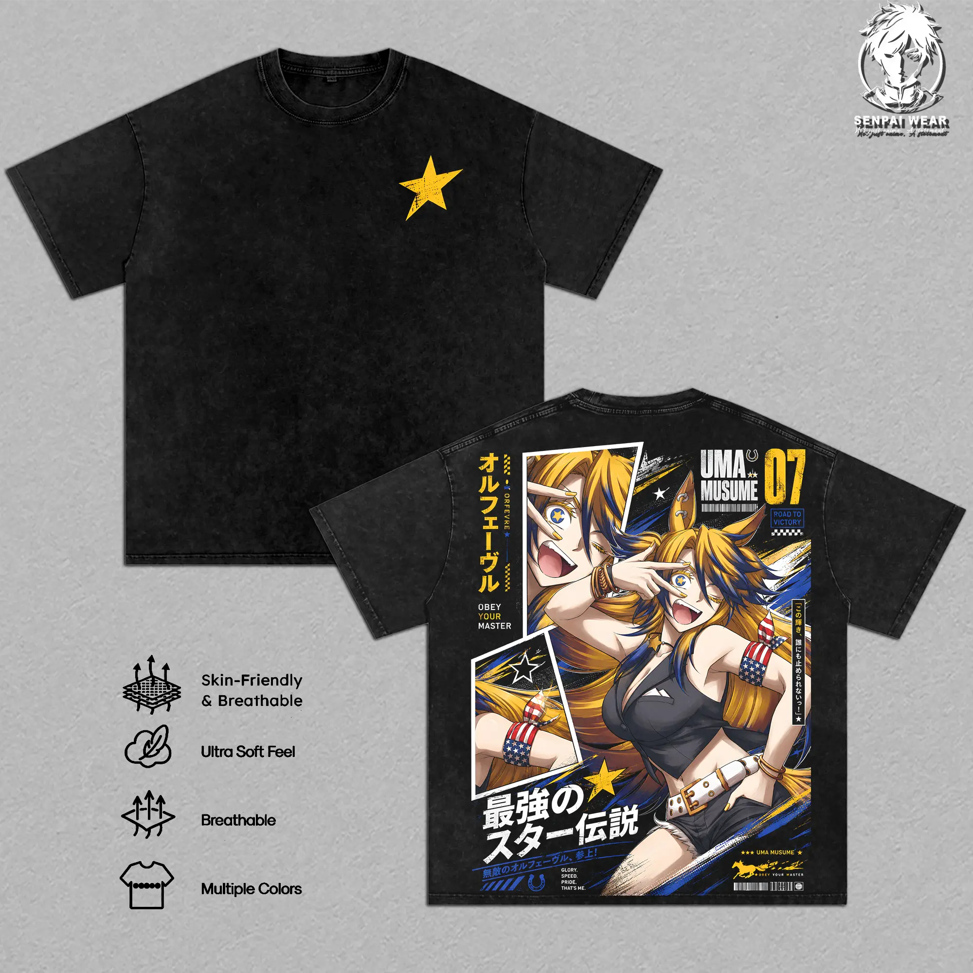 Retro Obey Your Master T-Shirt Uma Musume Graphic Tee Vintage Washed Shirt Unisex Streetwear Anime Merch Horse Girl Tee  Gift for Anime Lovers Pretty Derby Fans
