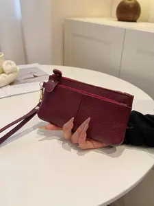 Women's Leather Zipper Closure Coin Purse Keychain Card Holder, Large Capacity Mini Wallet for Travel, Multi-Functional Storage Bag
