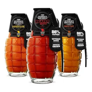 The General's Hot Sauce Scorched Earth Hottest Hot Sauce Collection - 3-Pack 6oz Grenade Bottles Carolina Reapers Cayenne Habanero American-Grown Peppers All Natural No Preservatives Veteran Owned Gourmet