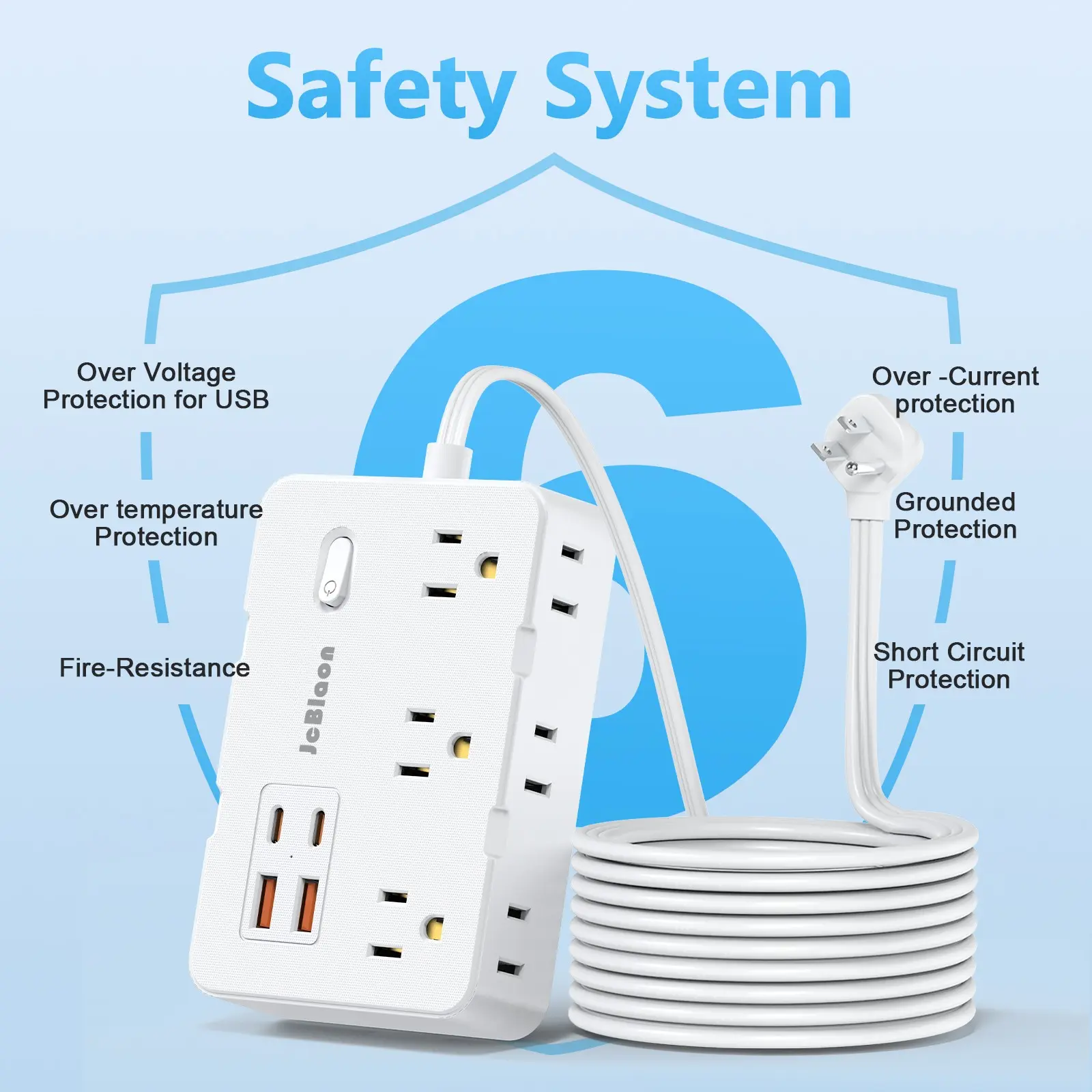 Surge Protector Power Strip with USB C Ports, 5Ft Flat Plug Extension Cord, 6 Widely Spaced Outlets + 4 USB Ports (2 USB-C), Wall Mountable for Home/Office/Dorm, Wall Outlet Extender