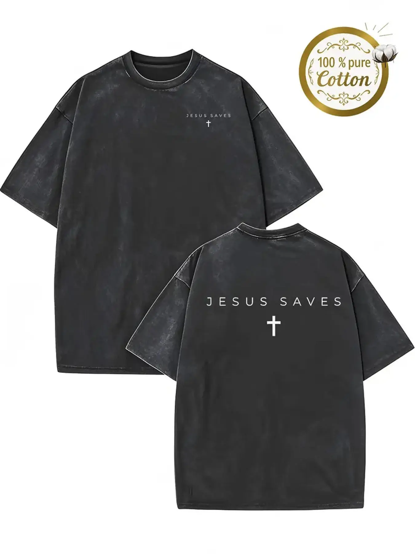 valentine shirts 1pc, 230G Double-Sided Water Washed, Jesus' Salvation Print T-Shirt, High-Quality Wax Printed Cotton Retro Fashion Brand T-Shirt, Suitable for Summer T-Shirts with a Certain Thickness, Holiday Gift Vintage Distressed