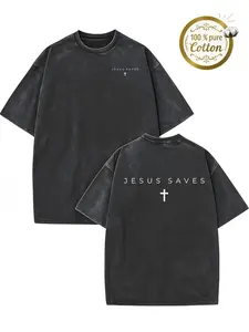 valentine shirts 1pc, 230G Double-Sided Water Washed, Jesus' Salvation Print T-Shirt, High-Quality Wax Printed Cotton Retro Fashion Brand T-Shirt, Suitable for Summer T-Shirts with a Certain Thickness, Holiday Gift